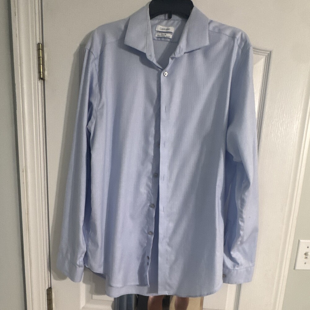Calvin Klein Steel+ Slim Fit Stretch Non-Iron Blue Geo Cotton Shirt 17 34/35